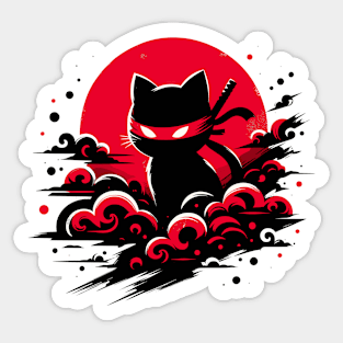 Cool Ninja Black Cat Japanese Retro Vintage Style Sticker